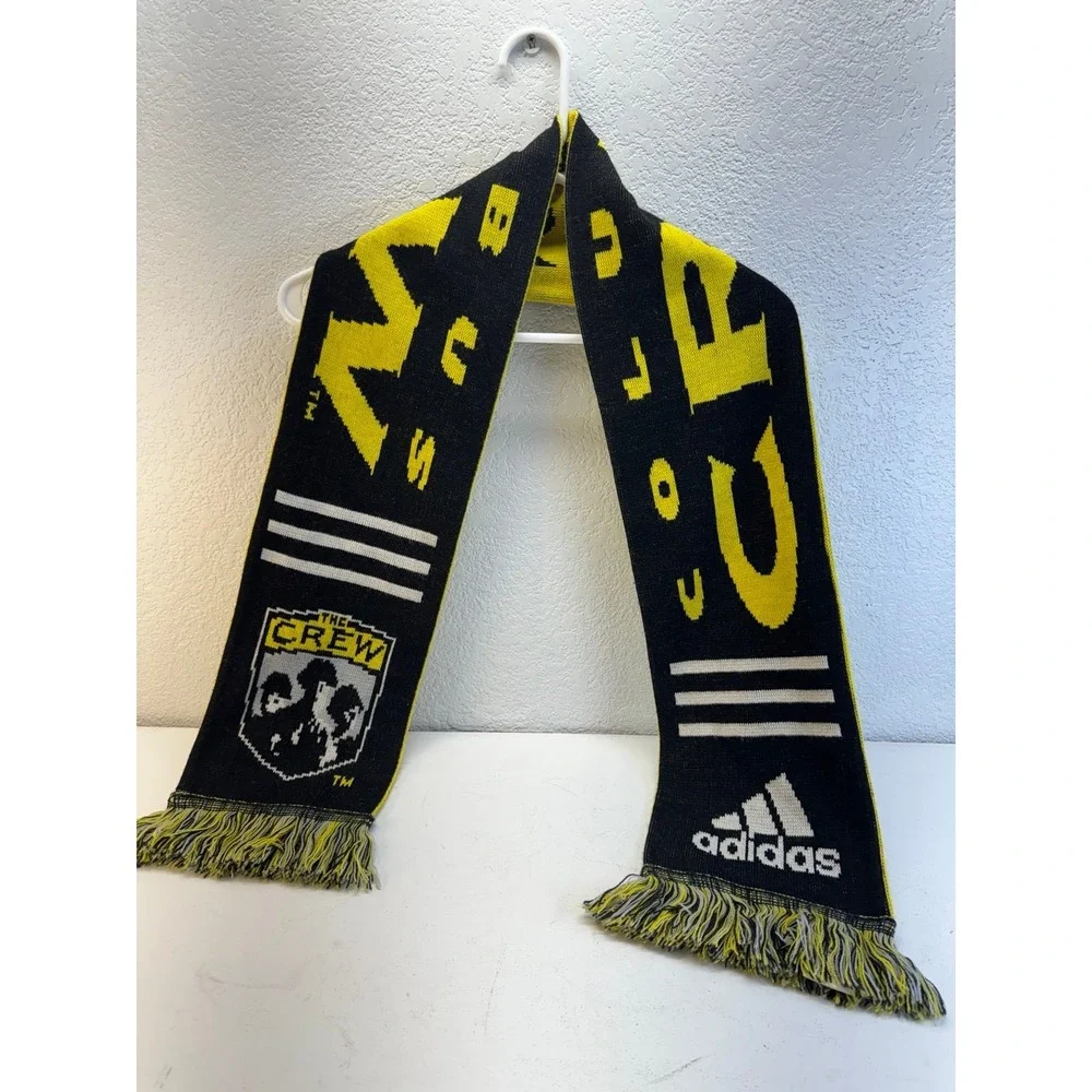 Adidas Columbus Crew MLS Soccer Scarf Black Yellow Knit Fringed Fan Scarf